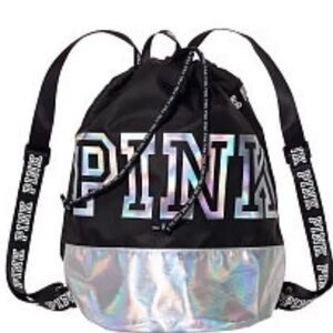 PINK Victoria's Secret Black Backpack with Iridescent Silver Accents